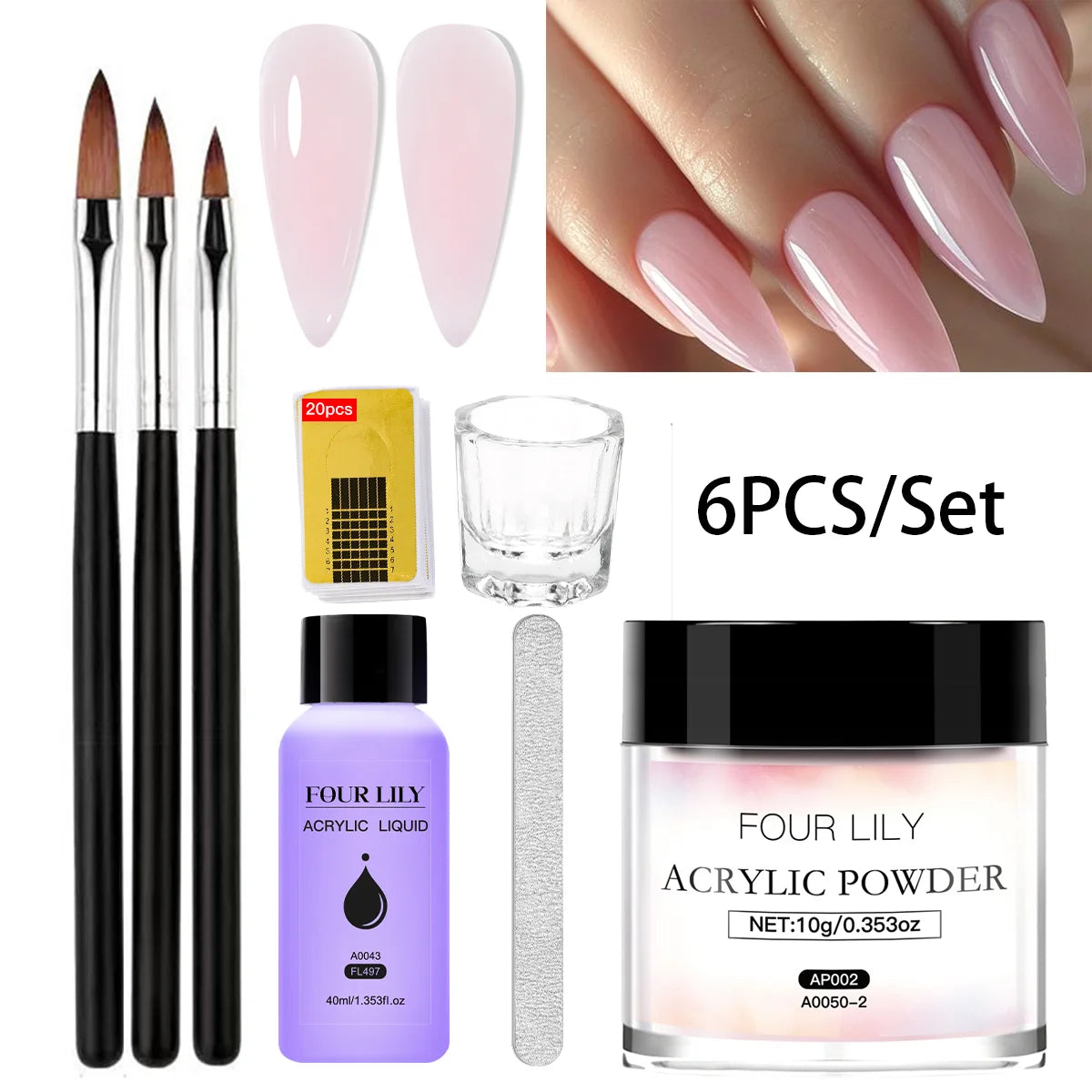 Four Lily Nail Acrylic Powder & Liquid Set — Professional Extension Kit