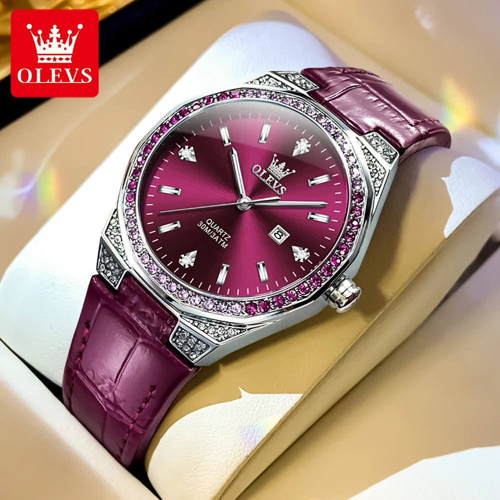 OLEVS Women's Luxury Quartz Watch — Diamond Lap Fashion Leather Strap