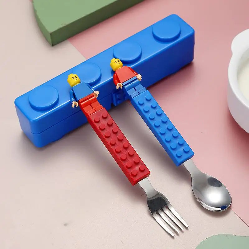 Creative Building Block Cutlery Set — Portable Stainless Steel Fork and Spoon