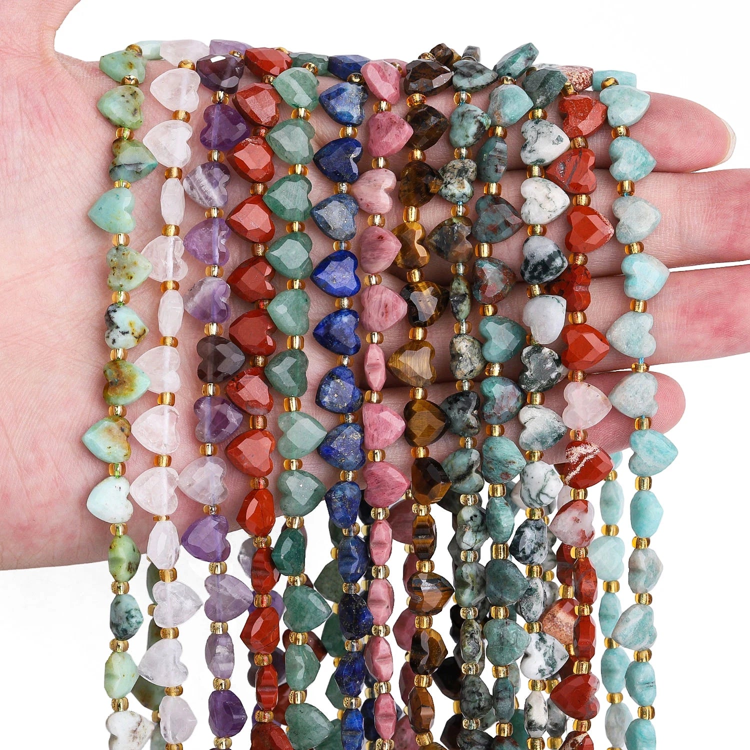 Natural Faceted Heart Stone Beads — DIY Jewelry Making Supplies, 8mm