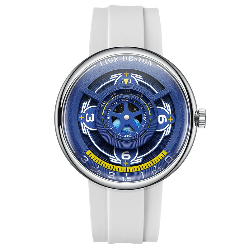 LIGE Sporty Men's Quartz Watch — Blue Planet Dial with Luminous Hands