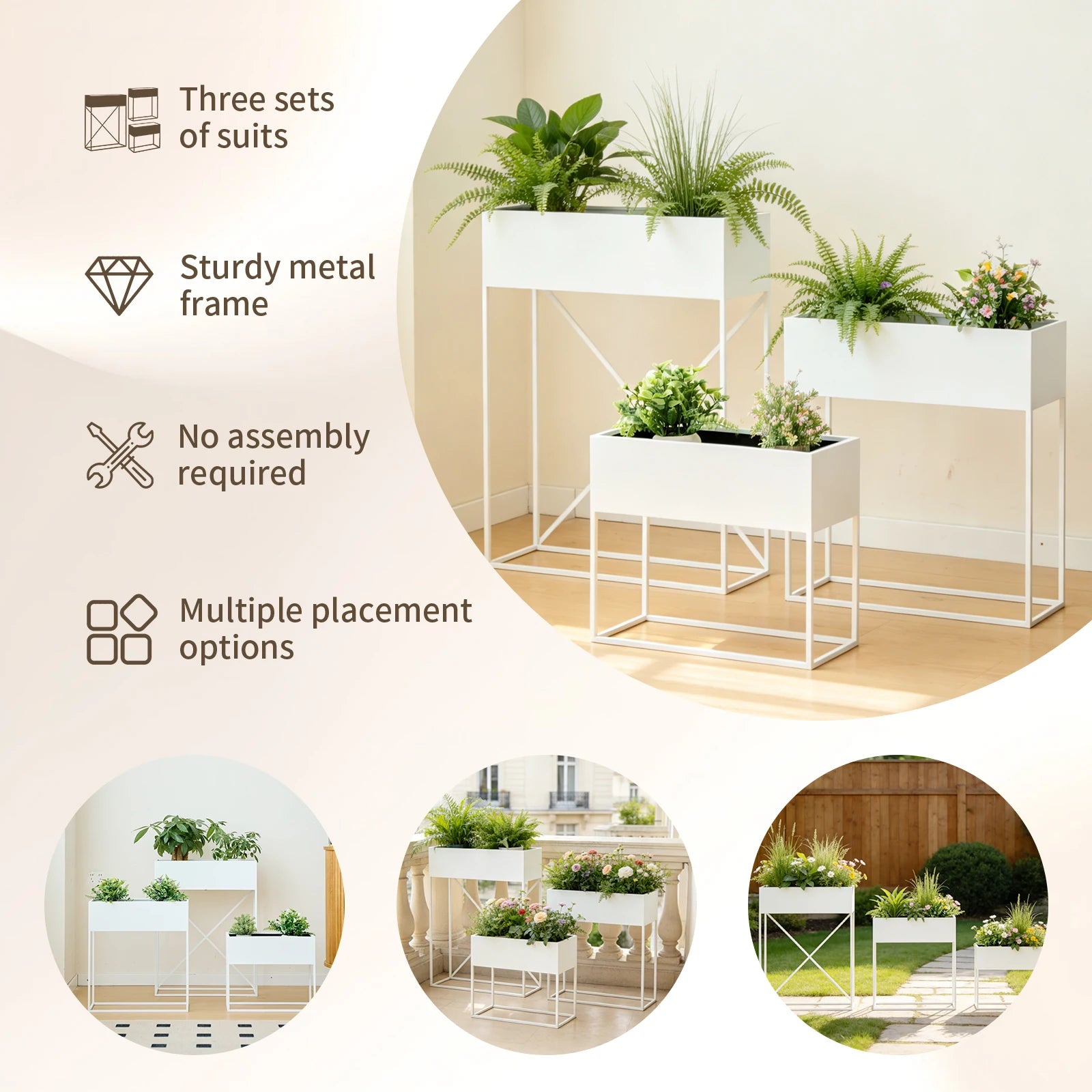3-Piece Metal Raised Garden Bed — Elevated Tiered Planter with Legs