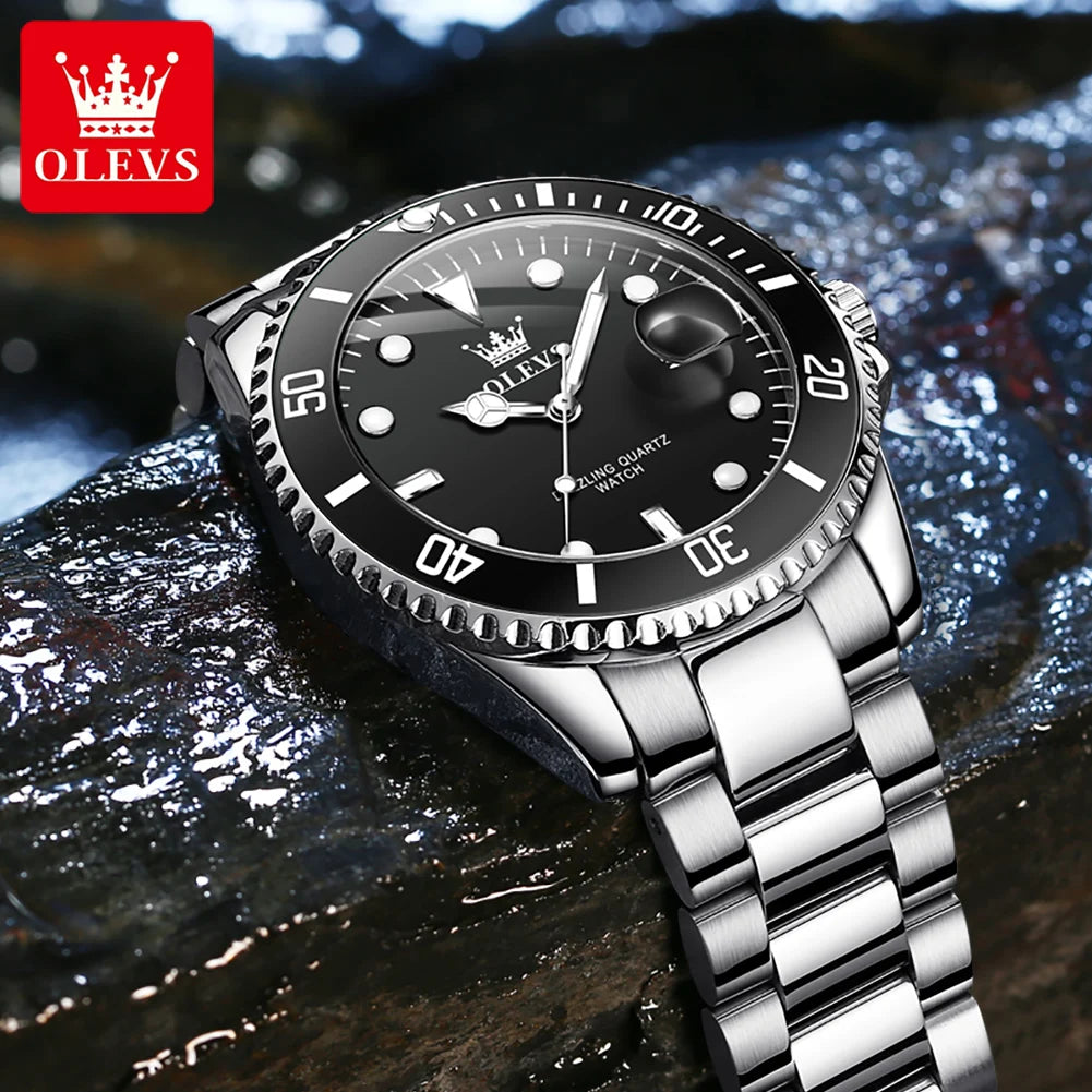 OLEVS 5885 Men's Quartz Watch — Stainless Steel Luxury Style with Auto Date