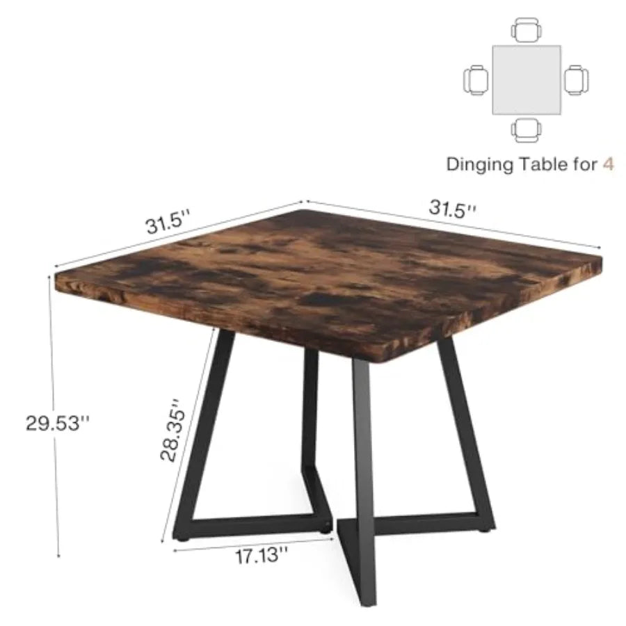 Square Dining Table — Industrial Metal Base & Wood Design, Small Space Solution