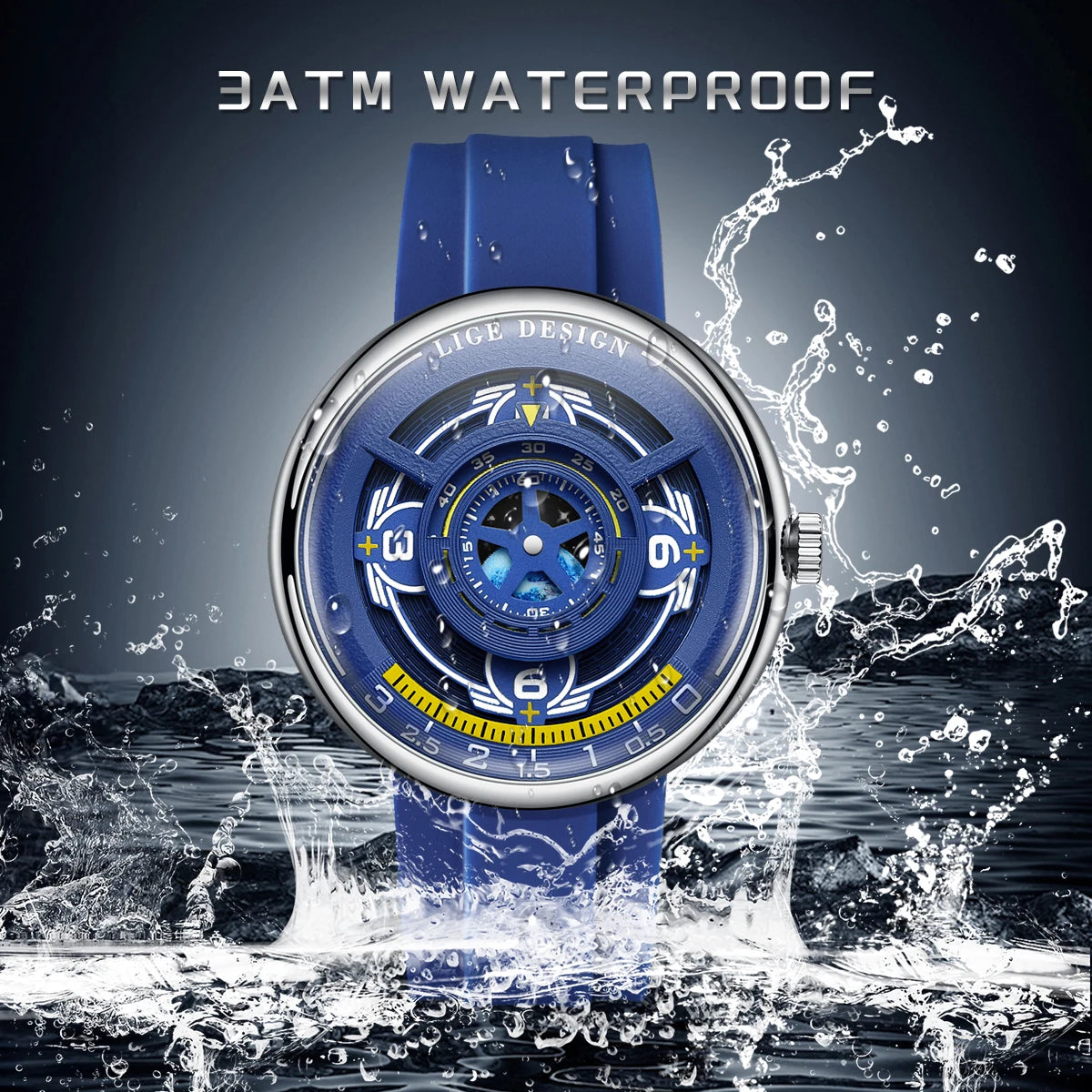 LIGE Sporty Men's Quartz Watch — Blue Planet Dial with Luminous Hands