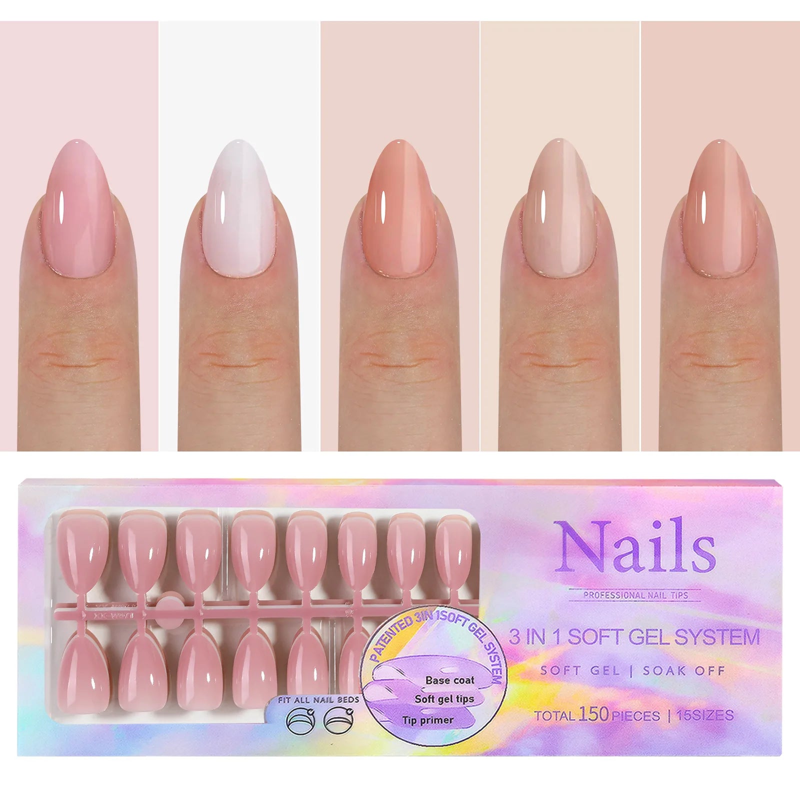French Tip Soft Gel Nail Tips — 150 Piece DIY Press On Set