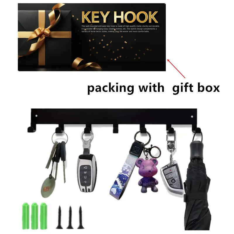 Minimalist Matte Black Key Holder — Wall Mounted Organizer with Hooks
