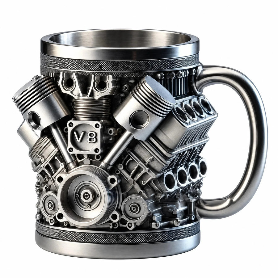 V8 Engine Stainless Steel Coffee Mug — 3D Mechanical Design Water Bottle