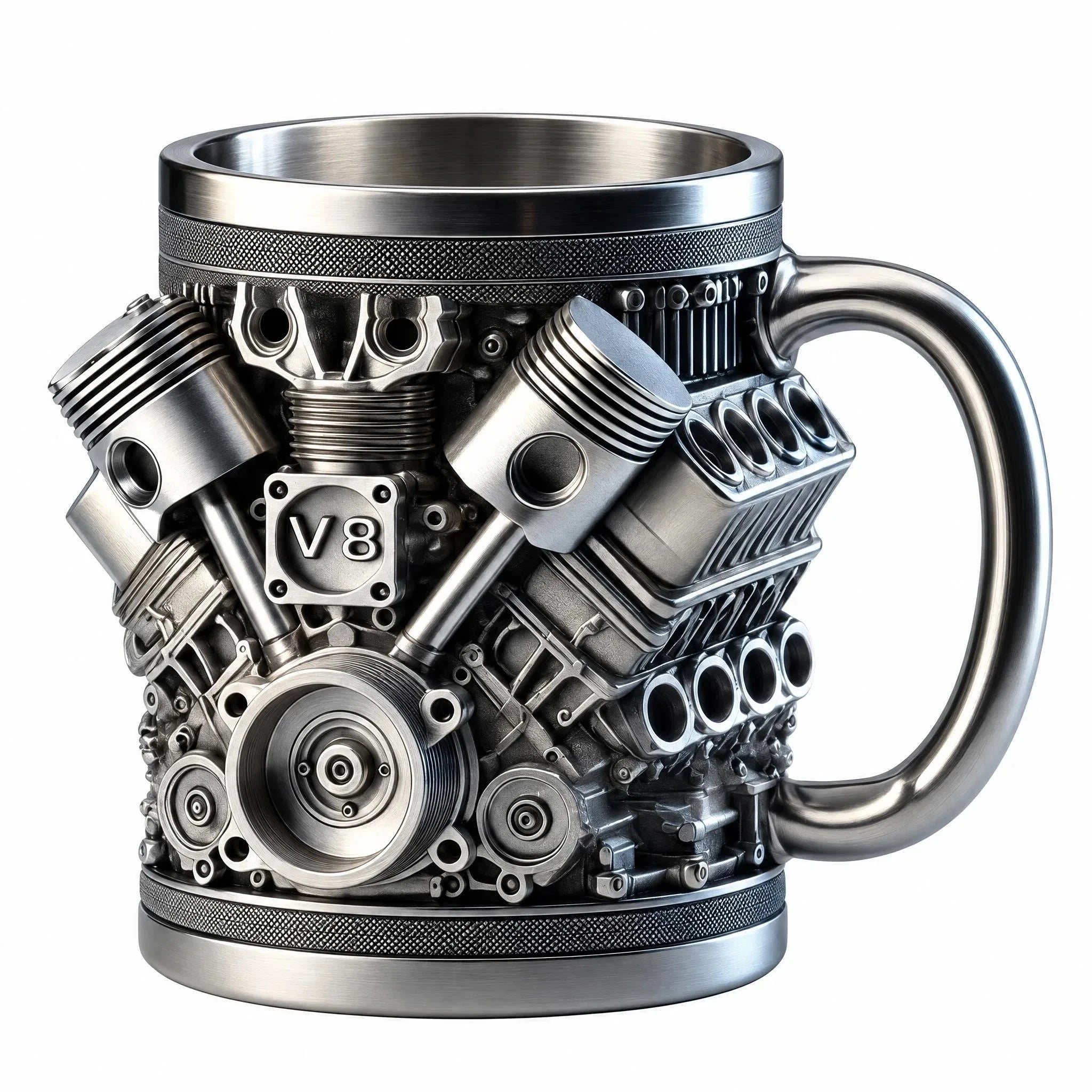 V8 Engine Stainless Steel Coffee Mug — 3D Mechanical Design Water Bottle