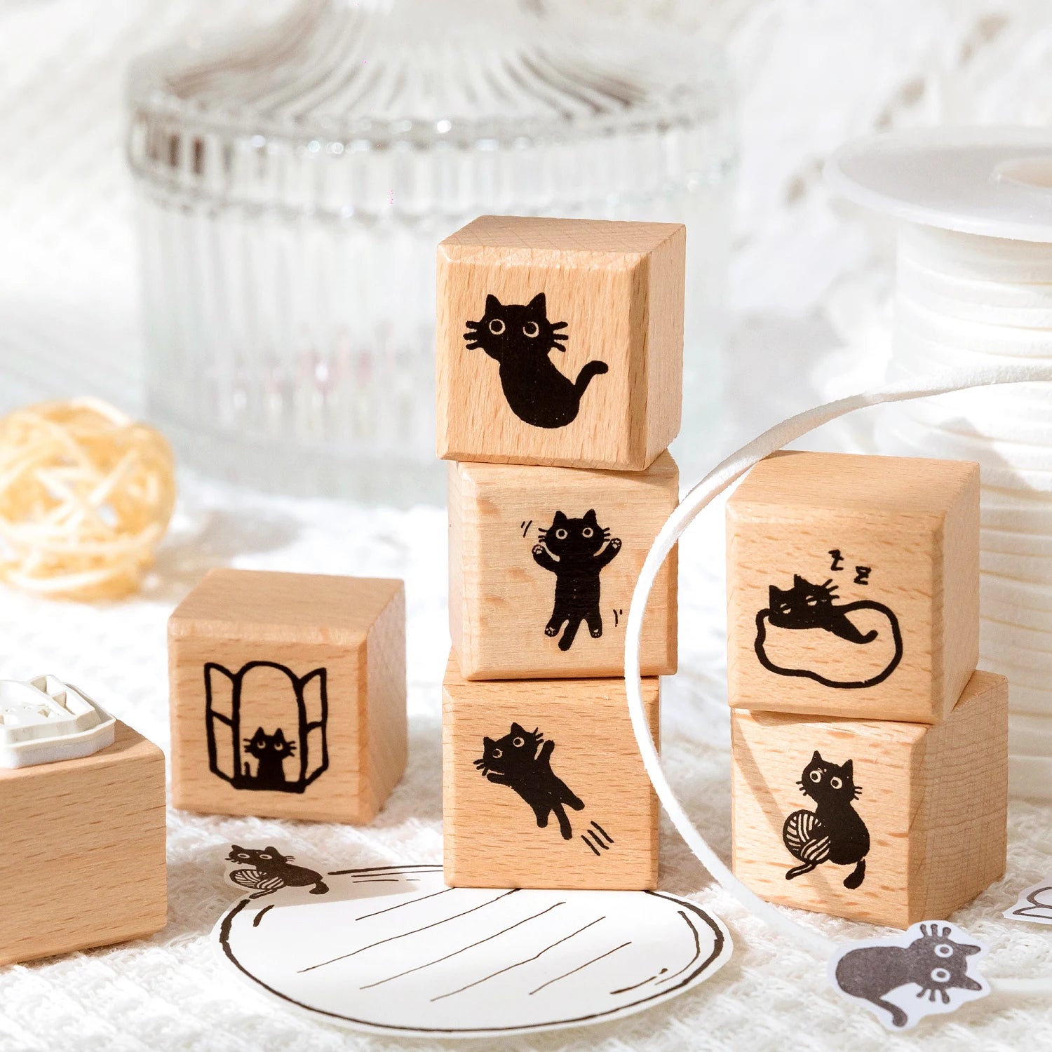 Black Cat Wooden Rubber Stamp — Retro Decorative Seal for Scrapbooking