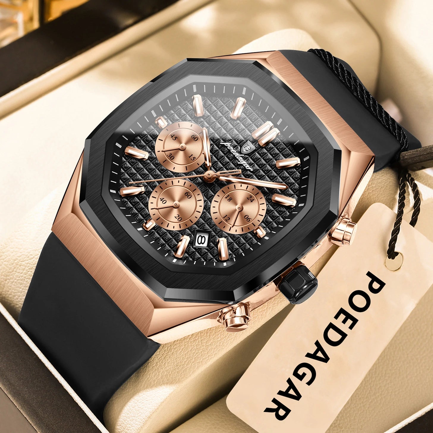 POEDAGAR Men's Chronograph Watch — Waterproof Business Quartz Timepiece