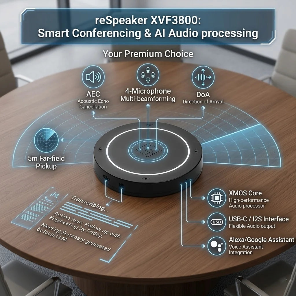 Seeed Studio XVF3800 USB Conference Microphone — 4-Mic Array with AI Audio