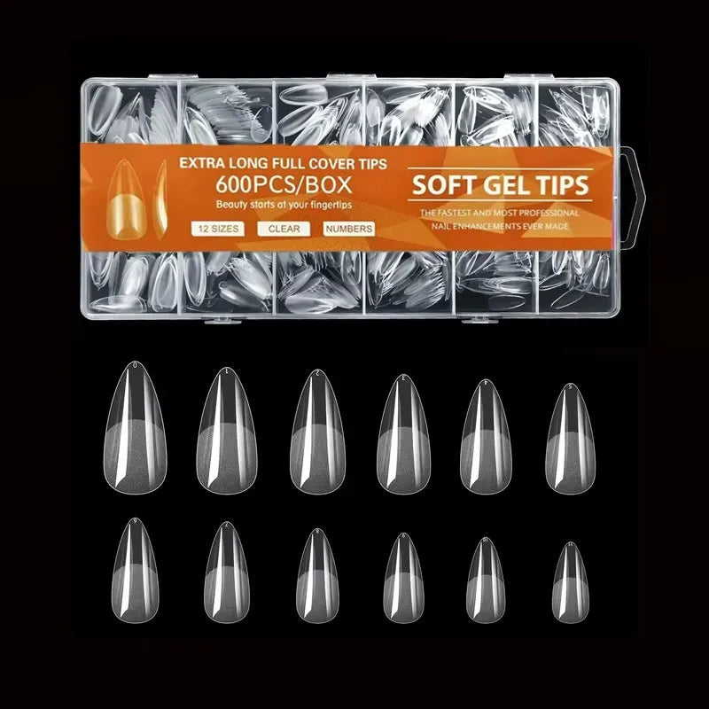 600 Pointed Nail Tips — Semi-Matte Full Coverage False Nails