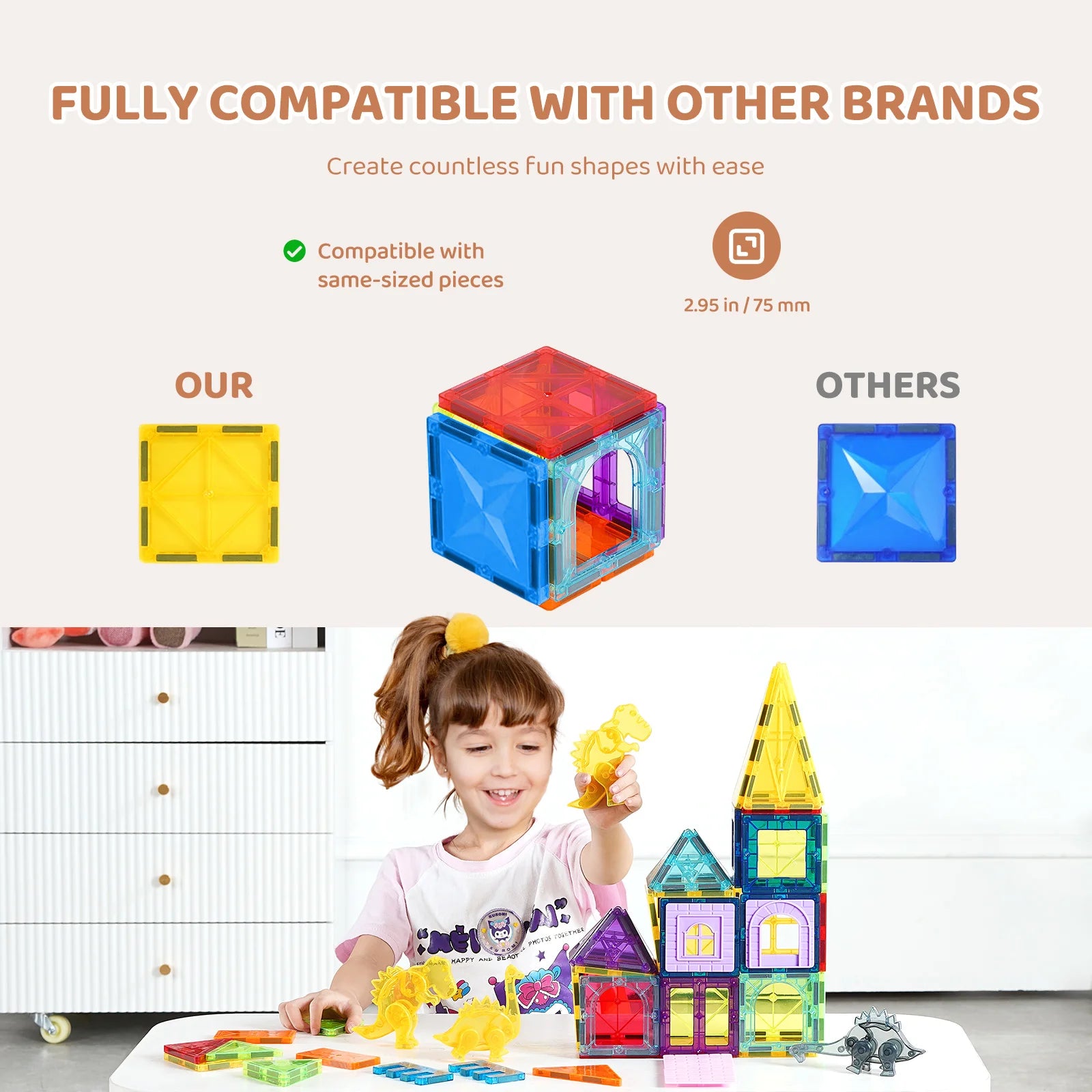 SucceBuy Magnetic Building Tiles — 56-Piece STEM Construction Set with Dinosaurs