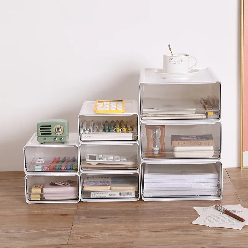 Stackable Desktop Storage Drawer — Clear Multi-Scene Organizer for Office and Home