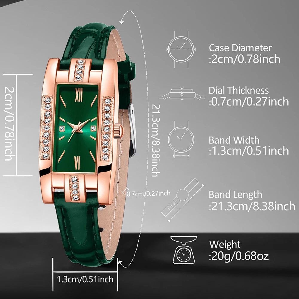 RUNERR Women's Luxury Diamond Quartz Watch — Elegant Green Dial Fashion Set