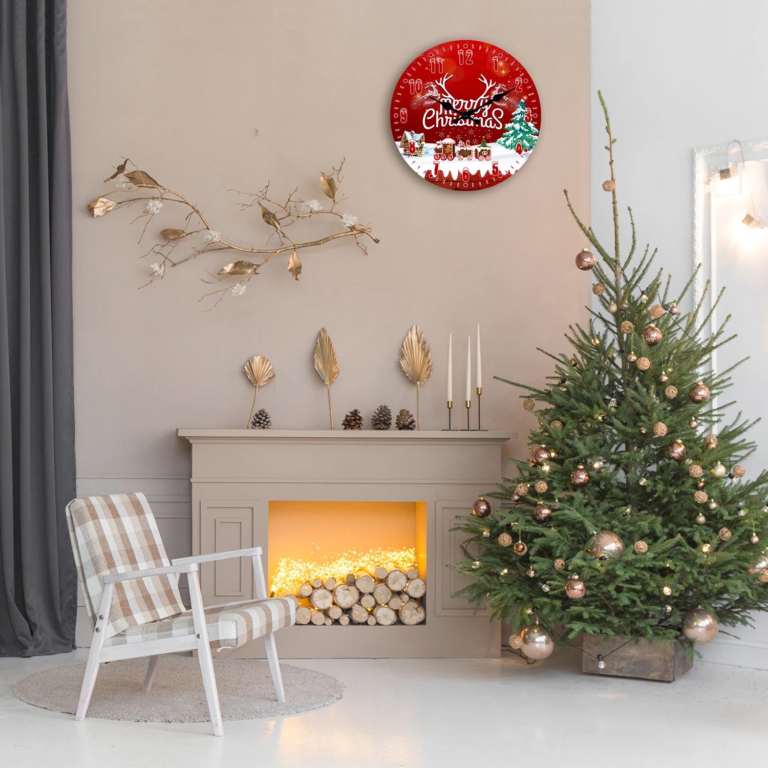 Christmas Themed Wall Clock — Silent Non-Ticking Quartz Decor