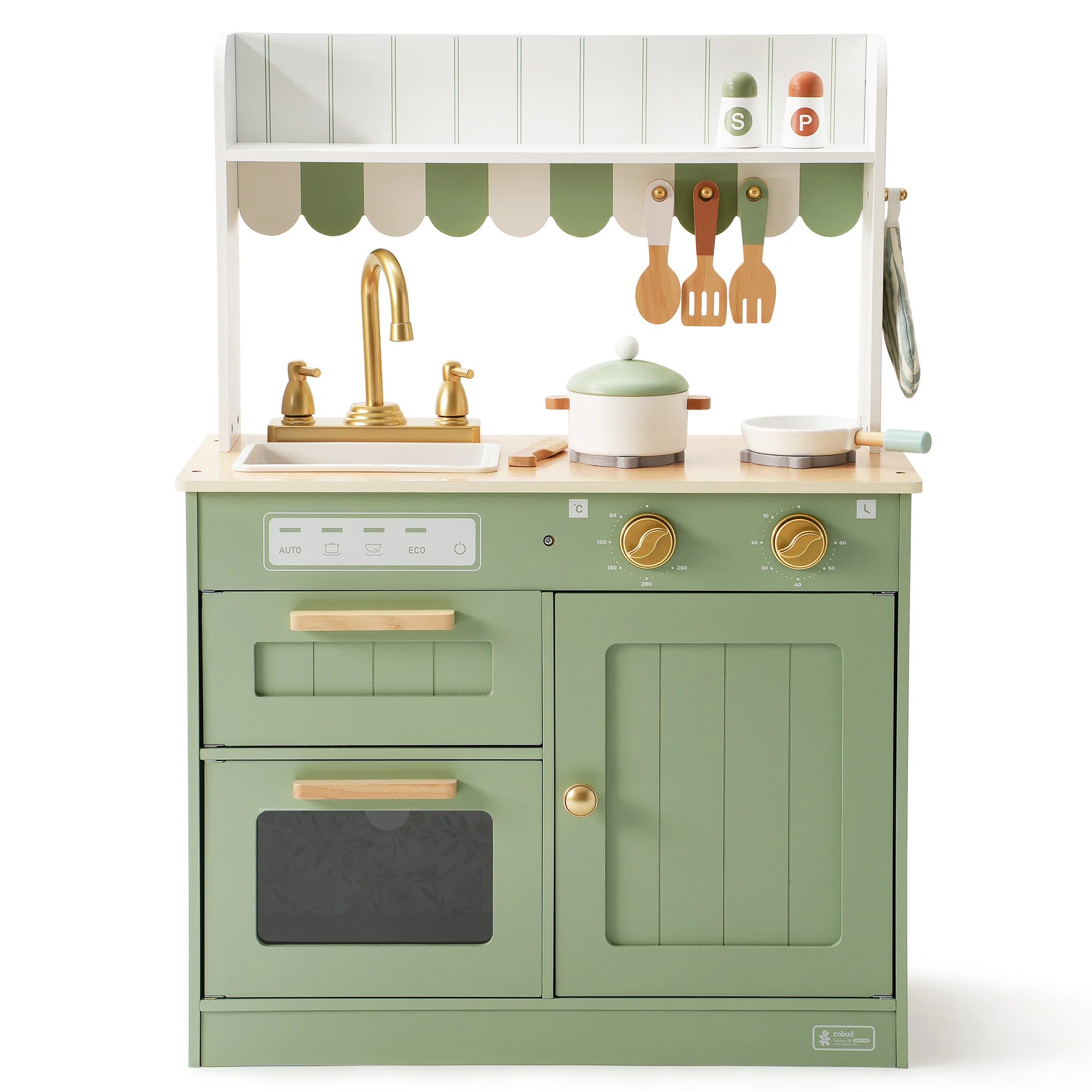 Robud Wooden Play Kitchen Set — Interactive Pretend Play Toy with Food