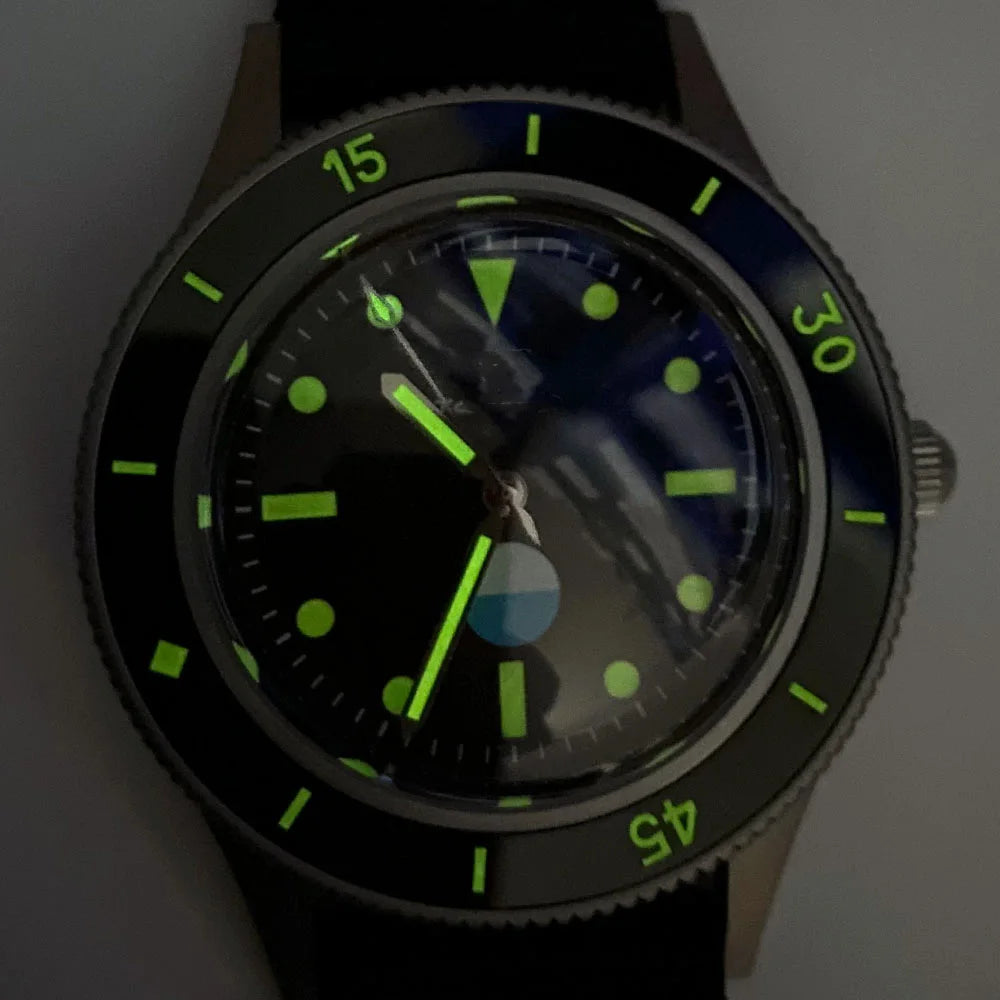 Tandorio Automatic Mechanical Diving Watch — Luminous Sapphire Glass, Black Dial