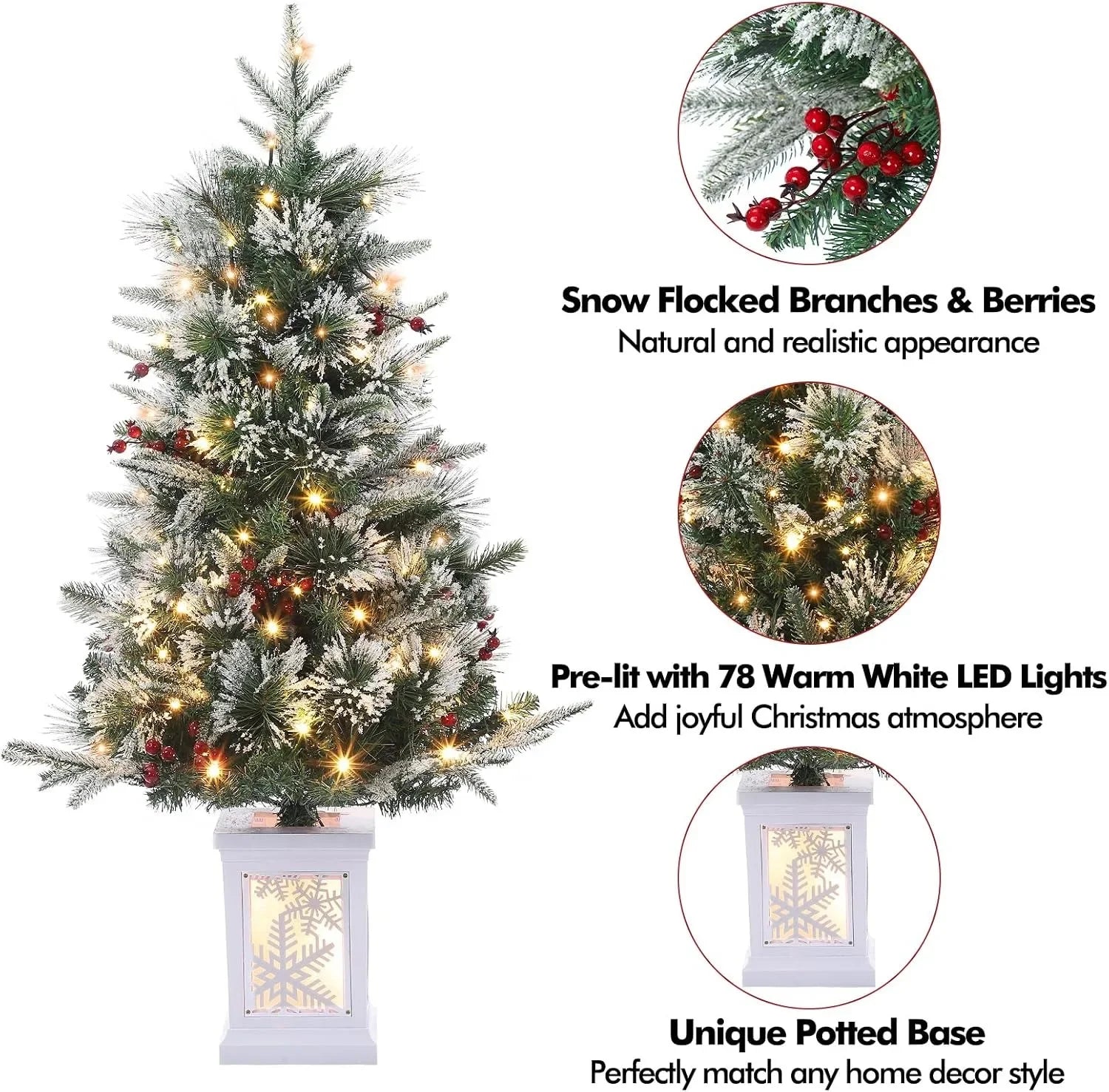 Pre-Lit Mini Christmas Tree — 3FT Flocked Artificial Tree with LED Lights
