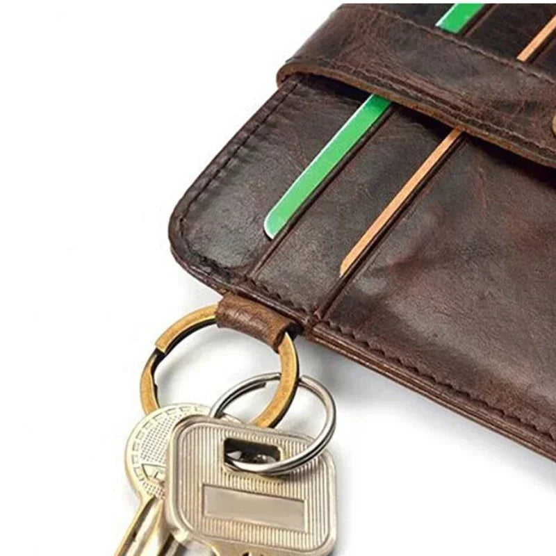 Men's Genuine Cow Leather Slim Wallet — Compact Card Holder & Coin Purse