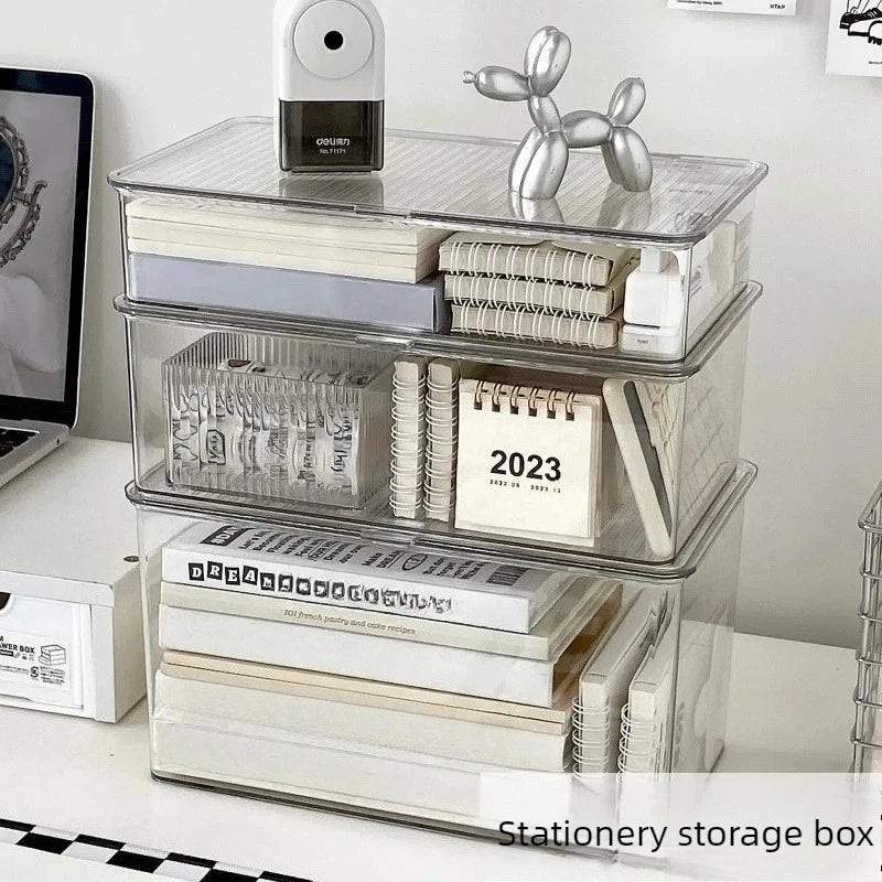 YIYUEQIANLI Desktop Storage Box — Transparent Organizer with Lid