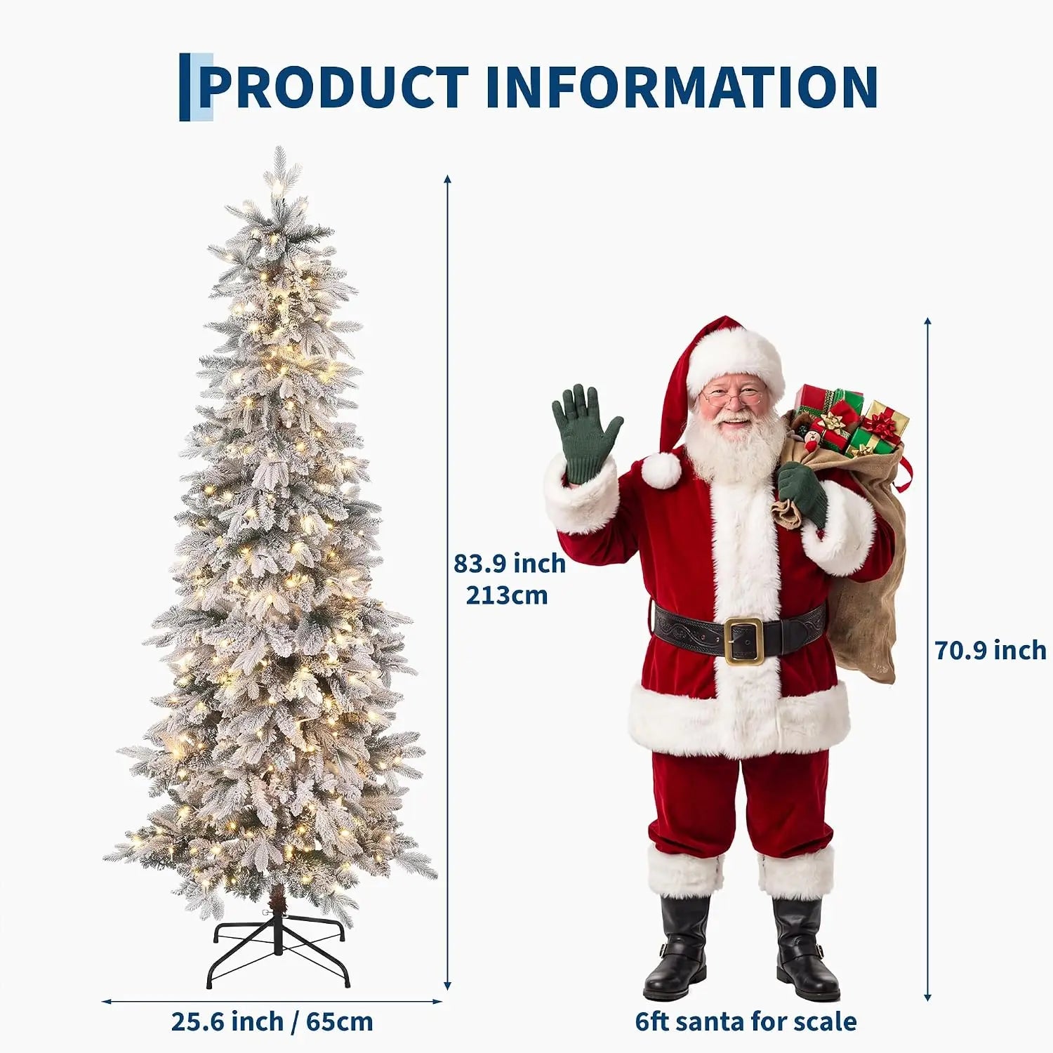 Garvee Snow Flocked Slim Pencil Christmas Tree — Pre-Lit Space Saving Decor