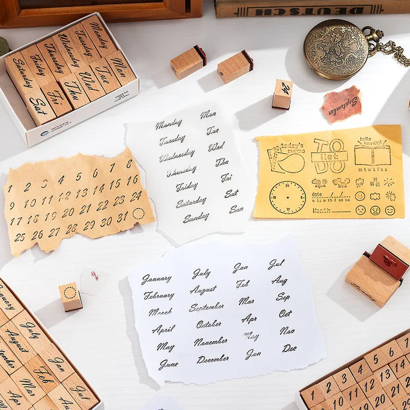 Wooden Stamp Kit — Journal Schedule Marking