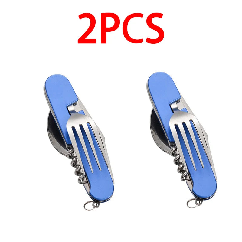 6-in-1 Stainless Steel Camping Cutlery Set — Portable Folding Outdoor Kit