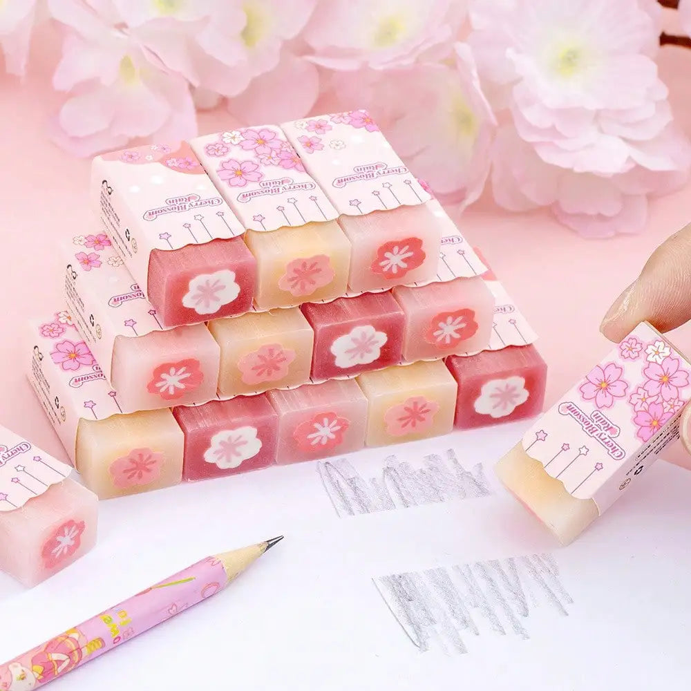 Cherry Blossom Sandwich Eraser — Cute Floral Stationery Set