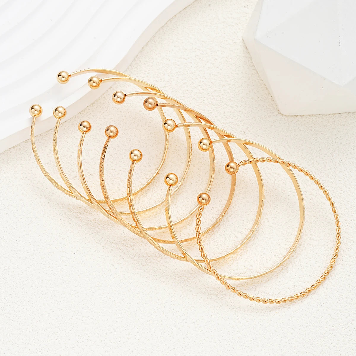 AY Punk Gold Heart Bracelet Set — 7 Piece Goth Style Cuff Bangles