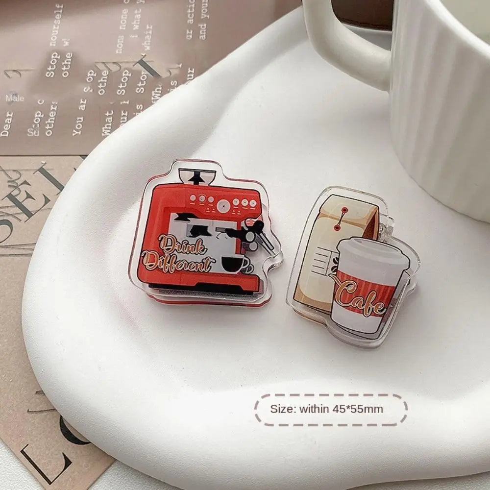 Coffee Themed Acrylic Binder Clips — Vintage Style Stationery for Paper & Notes