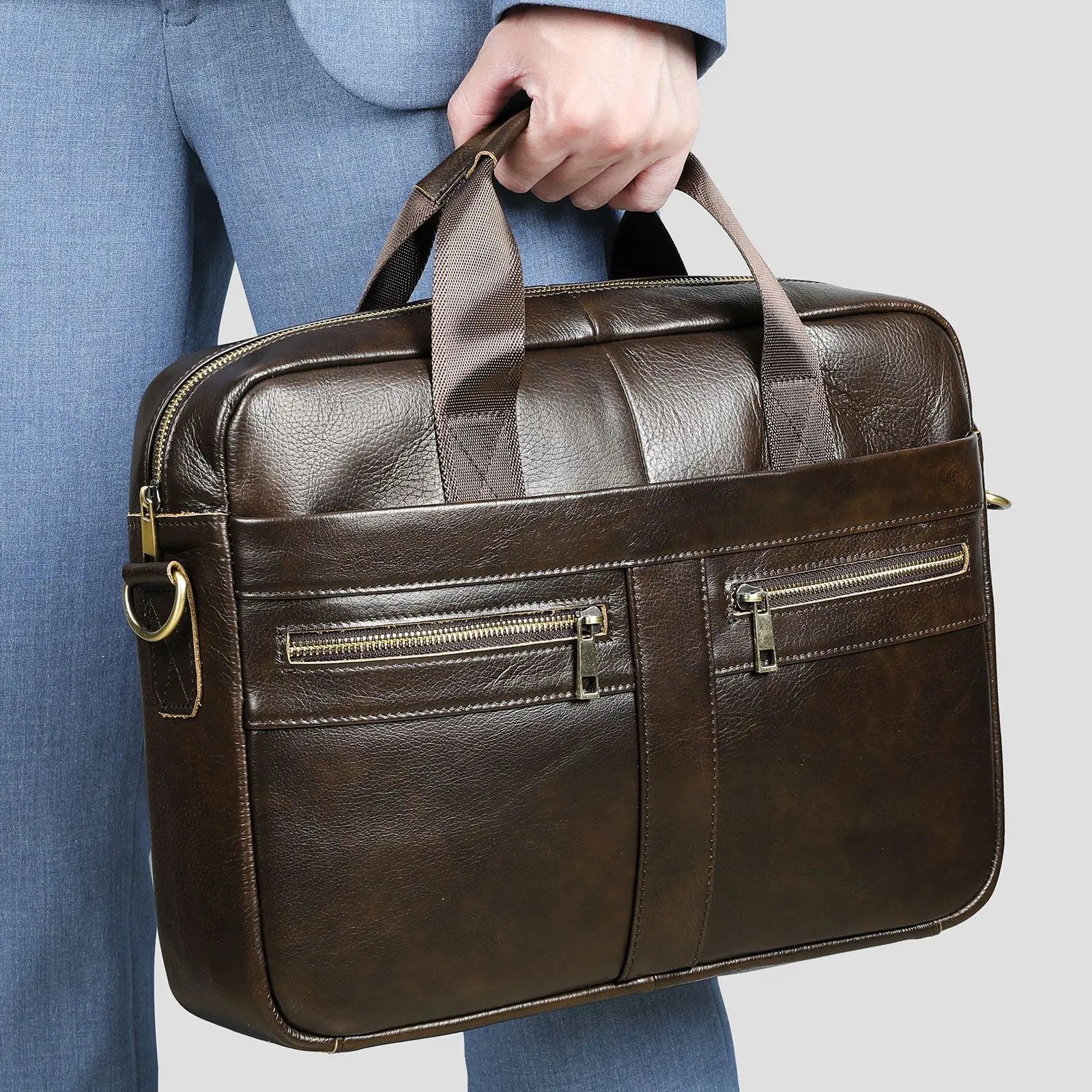 Men's Top Grain Leather Briefcase — Professional Business Laptop Bag