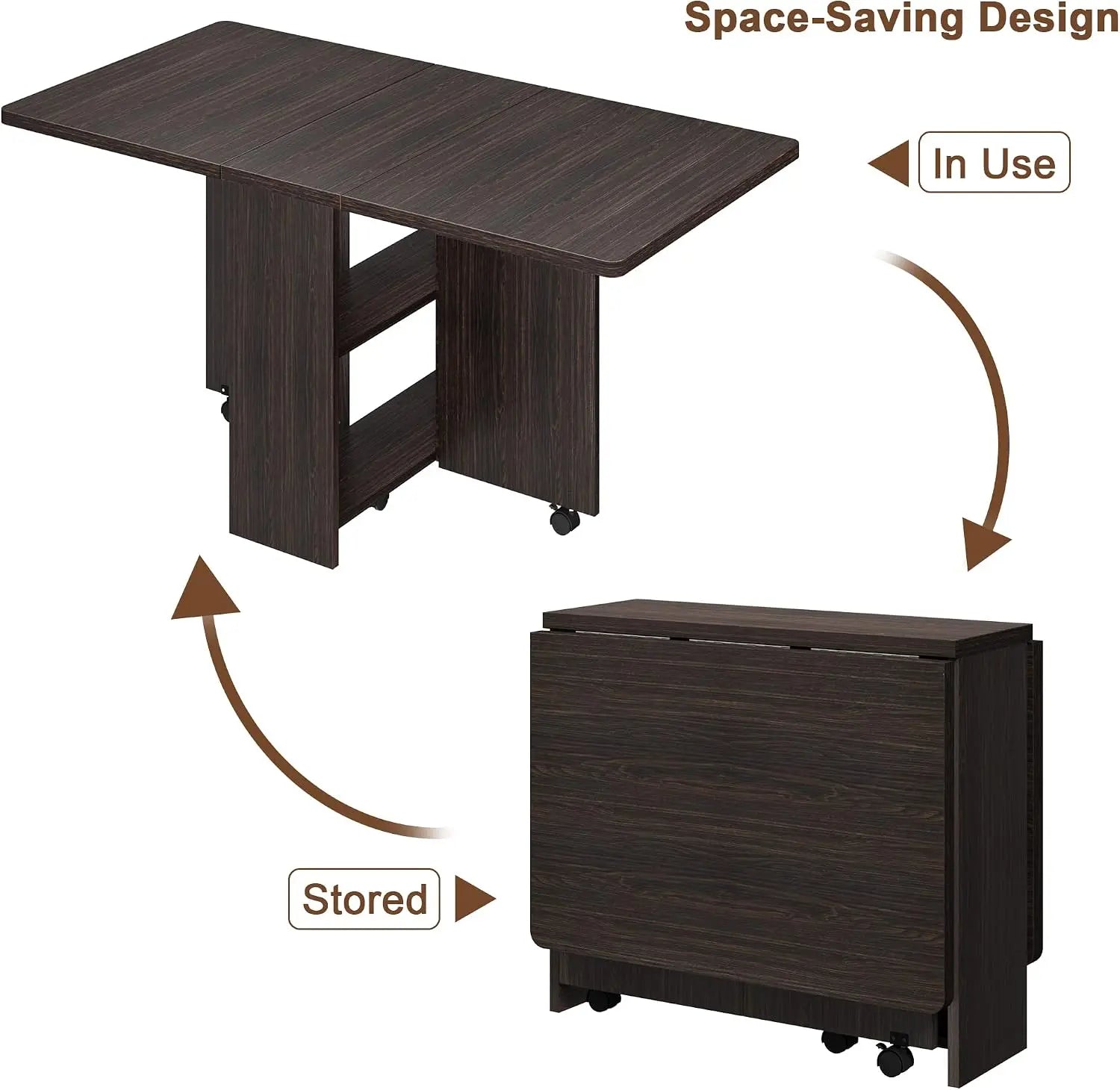 Garvee Extendable Drop Leaf Dining Table — Space-Saving Design with Storage