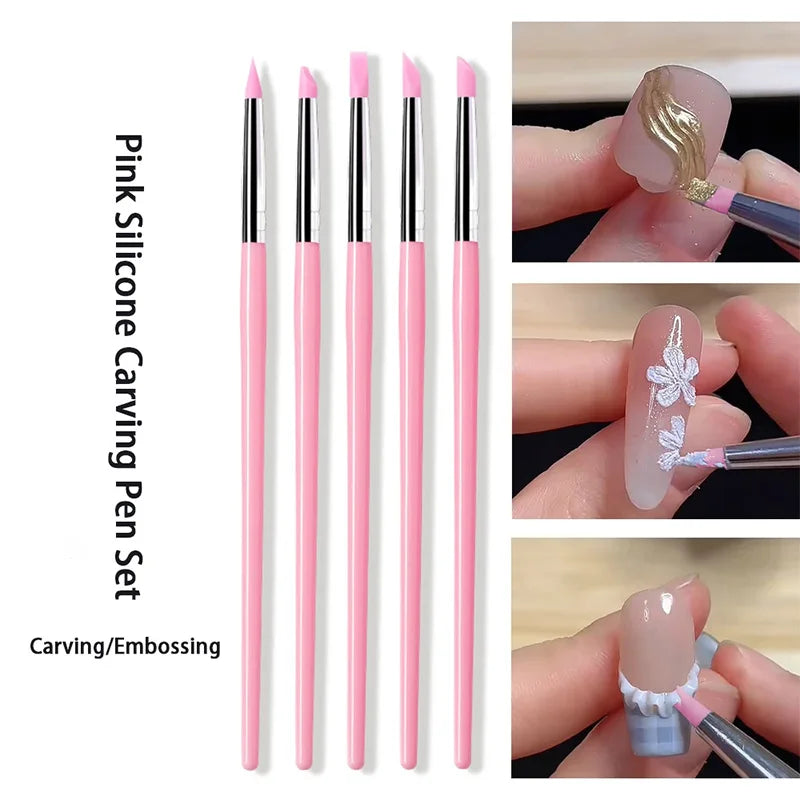 Silicone Nail Art Brush Set — 5-Piece DIY Manicure & Dotting Tool Kit