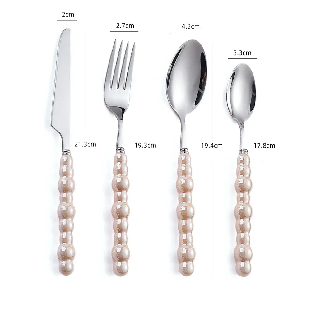 Luxury Ceramic Pearl Handle Cutlery Set — Stainless Steel Spoon and Fork Set