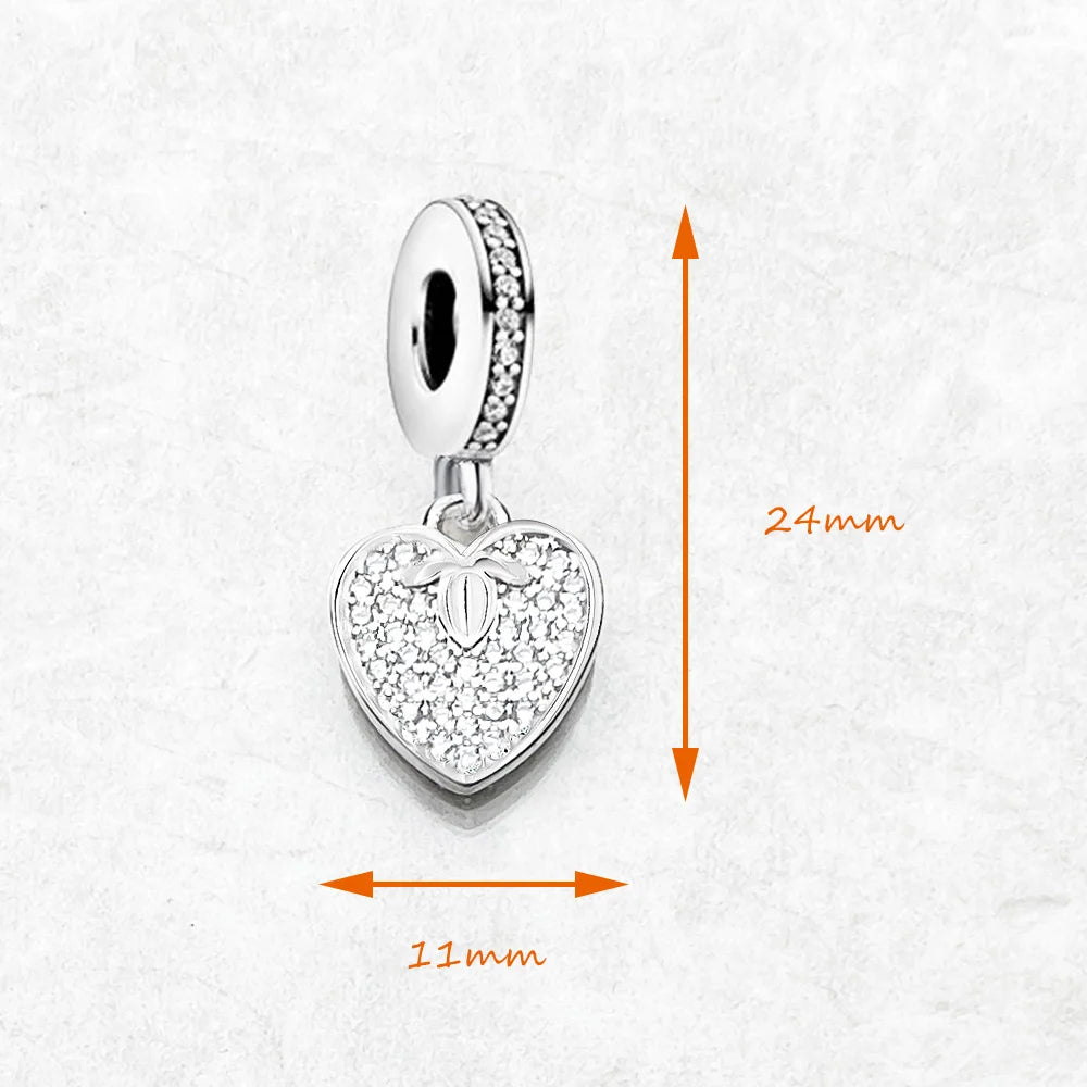 Thaddaeus White Zircon Heart Dangle Charm — Sterling Silver Romantic Pendant