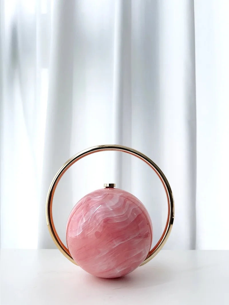 miflame Elegant Spherical Evening Clutch — Marble Texture Handbag with Electroplated Handle