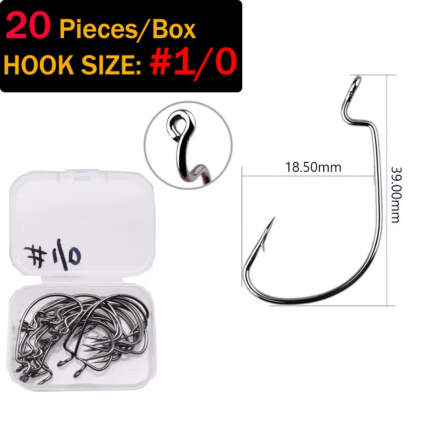 MrLurion Wide Gap Offset Fishing Hooks — High Carbon Steel Barbed Lures