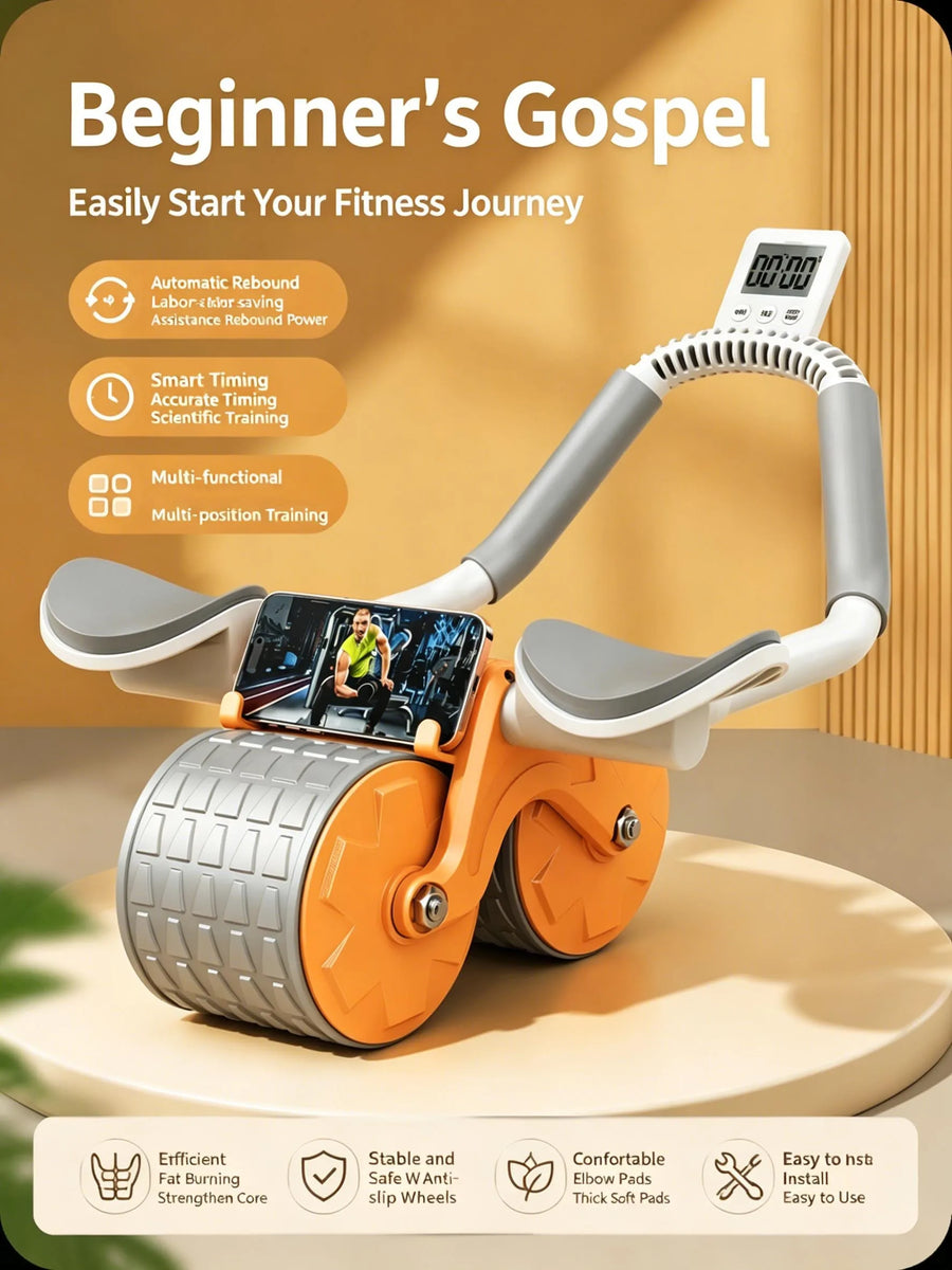 Abdominal Roller with Elbow Support — Automatic Rebound Core Trainer