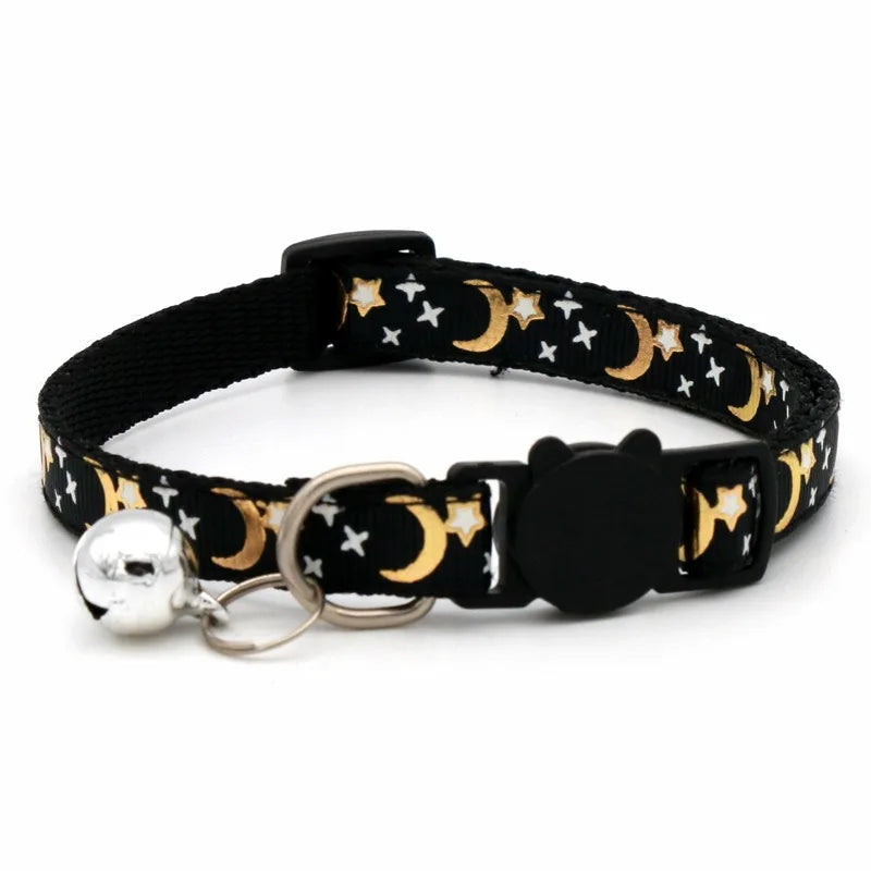 Adjustable Pet Collar with Bell — Colorful Paw Print Pattern for Cats and Small Dogs
