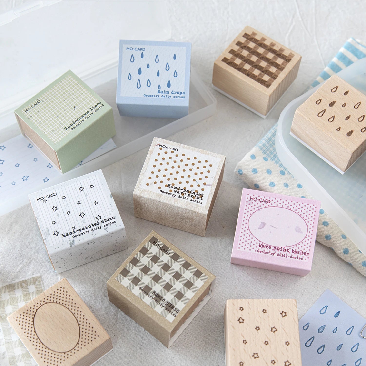 Geometric Aesthetic Wooden Rubber Stamps — DIY Scrapbooking & Card Making Set