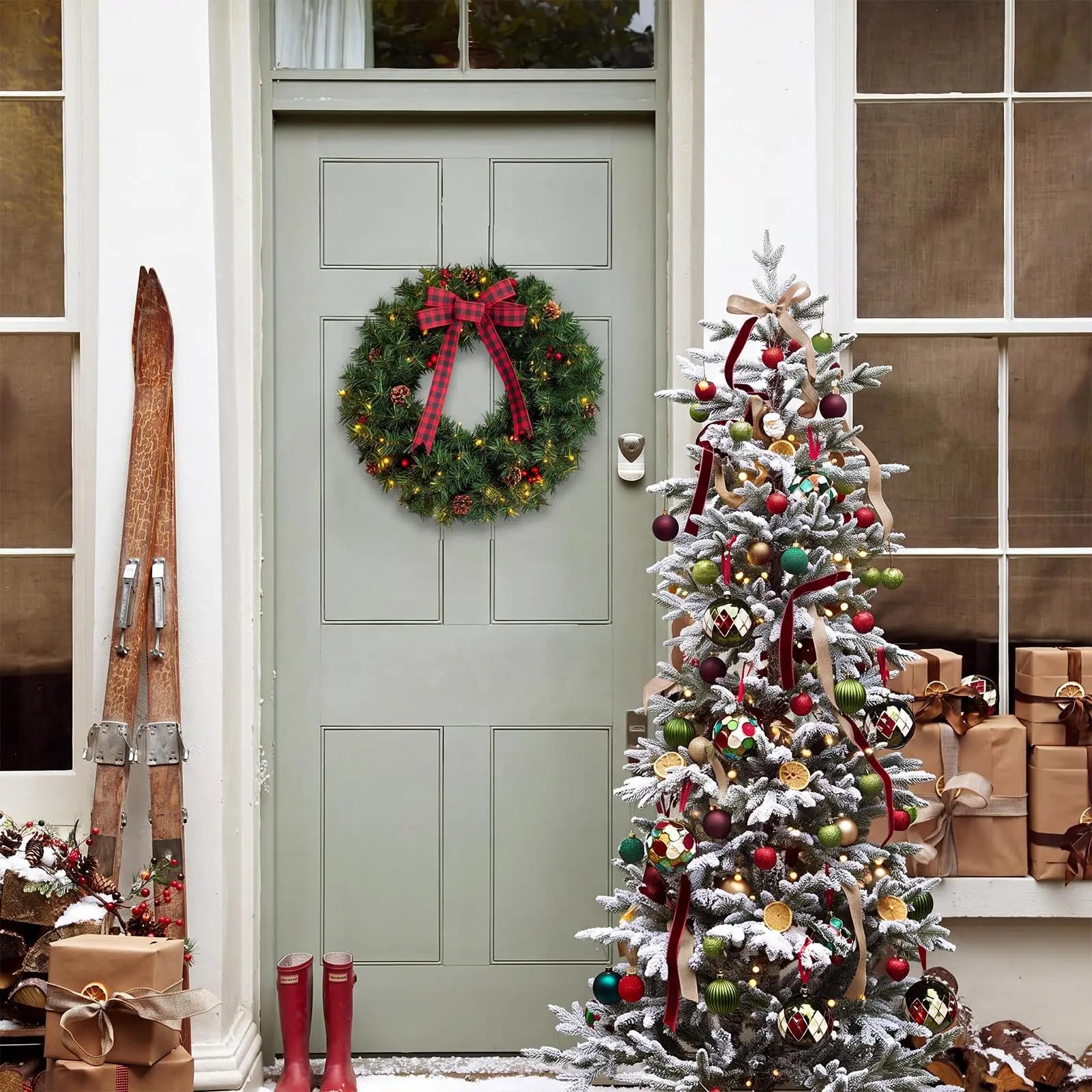 GAOMON Pre-Lit Christmas Wreath — Battery Powered LED Holiday Decor