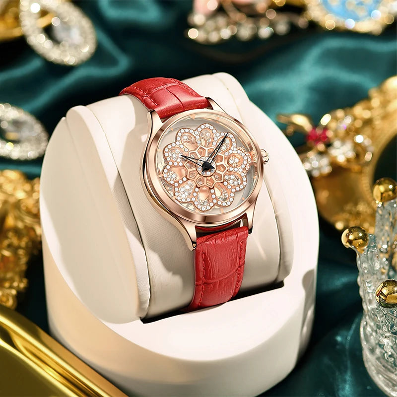 LIGE Luxury Rotating Quartz Watch — Sparkling Crystal Women's Fashion Accessory