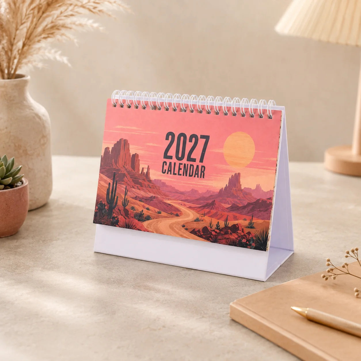 2027 Desk Planner Calendar — Spiral Bound Monthly Organizer, Floral Design