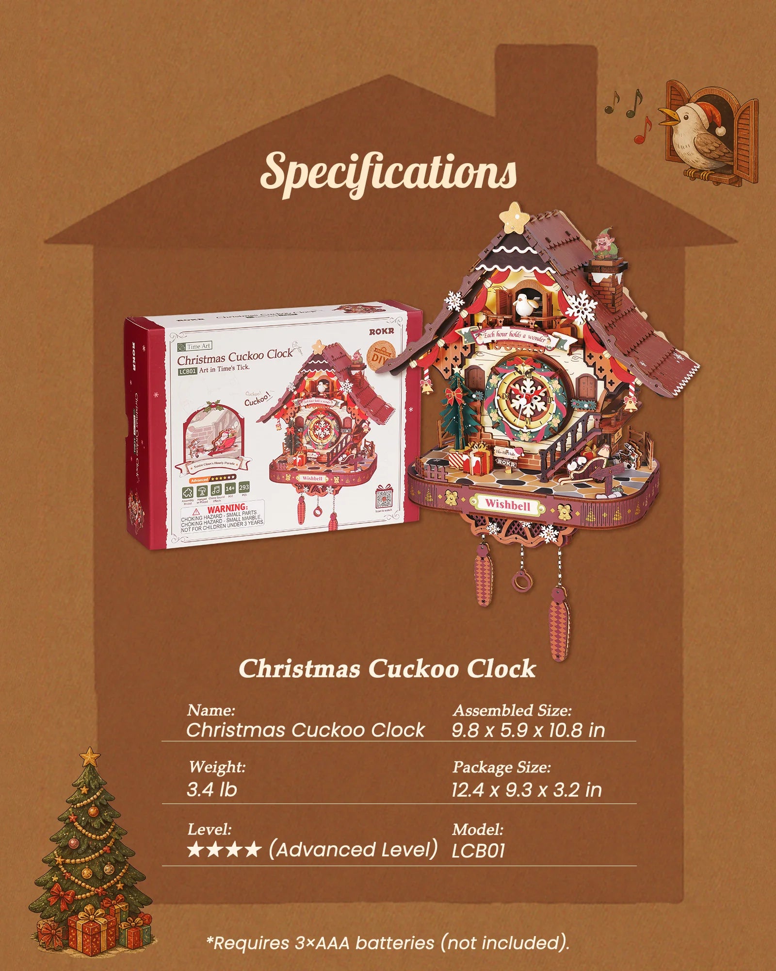 ROKR Christmas Cuckoo Clock — 3D Wooden Mechanical Model Kit