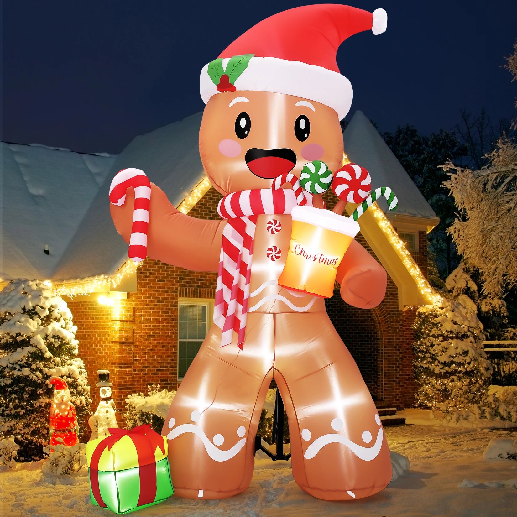 HiMISS 8ft Gingerbread Man Inflatable — Glowing Christmas Yard Decor