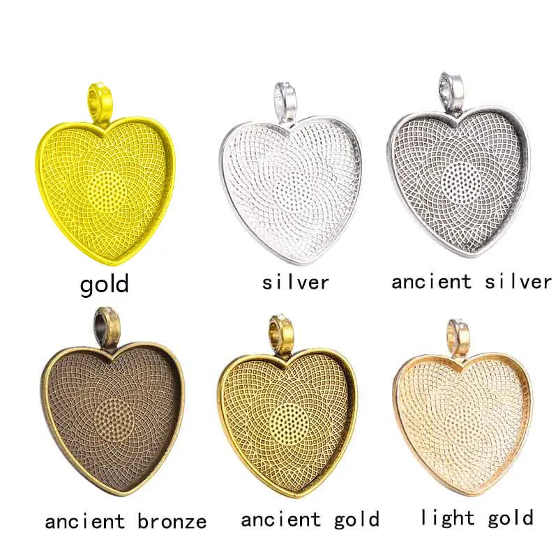 Juya Heart Cabochon Pendant Bases — 25mm Alloy Bezel Trays for DIY Jewelry
