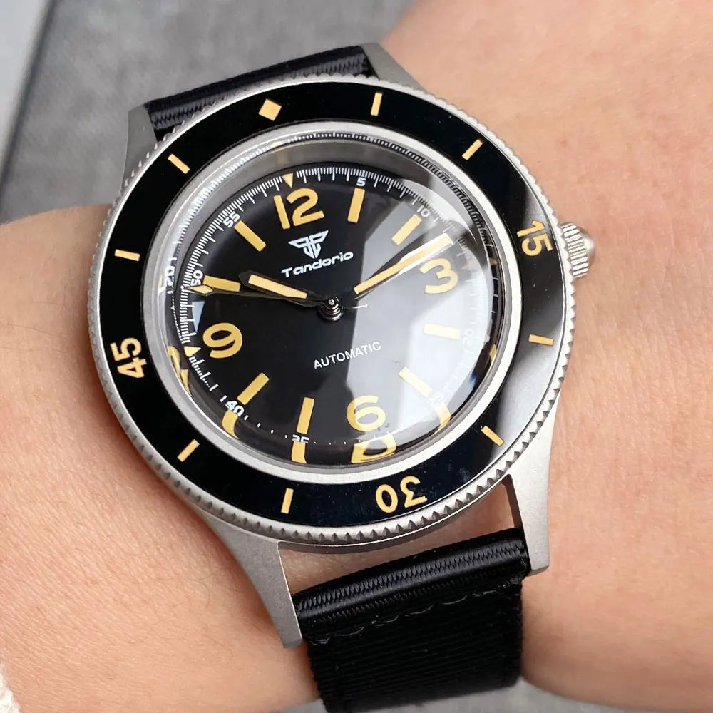 Tandorio Automatic Mechanical Diving Watch — Luminous Sapphire Glass, Black Dial