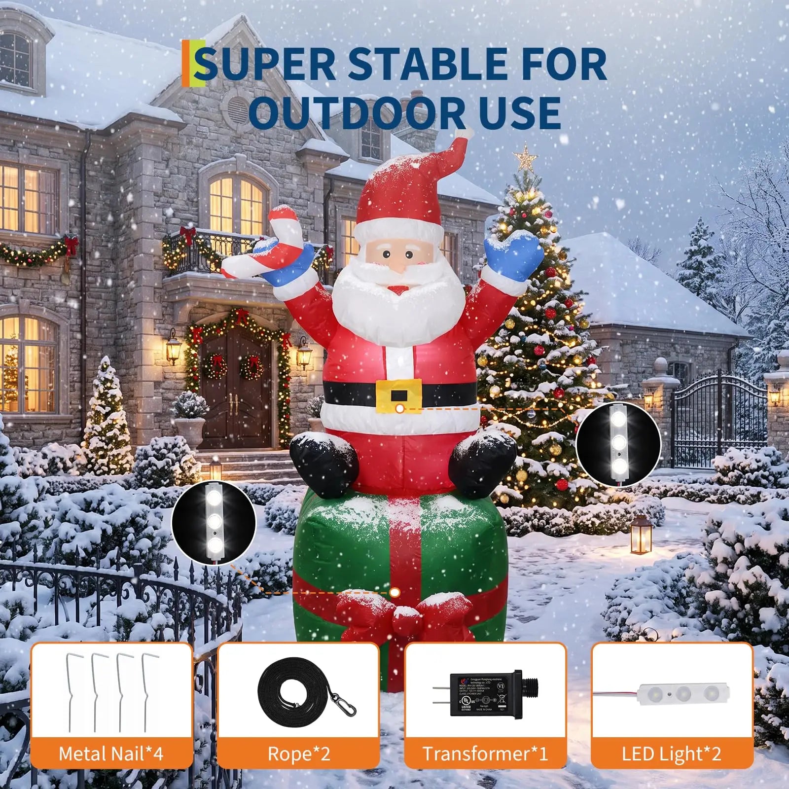 6ft Inflatable Santa Claus on Gift Box — Outdoor Christmas Yard Decor